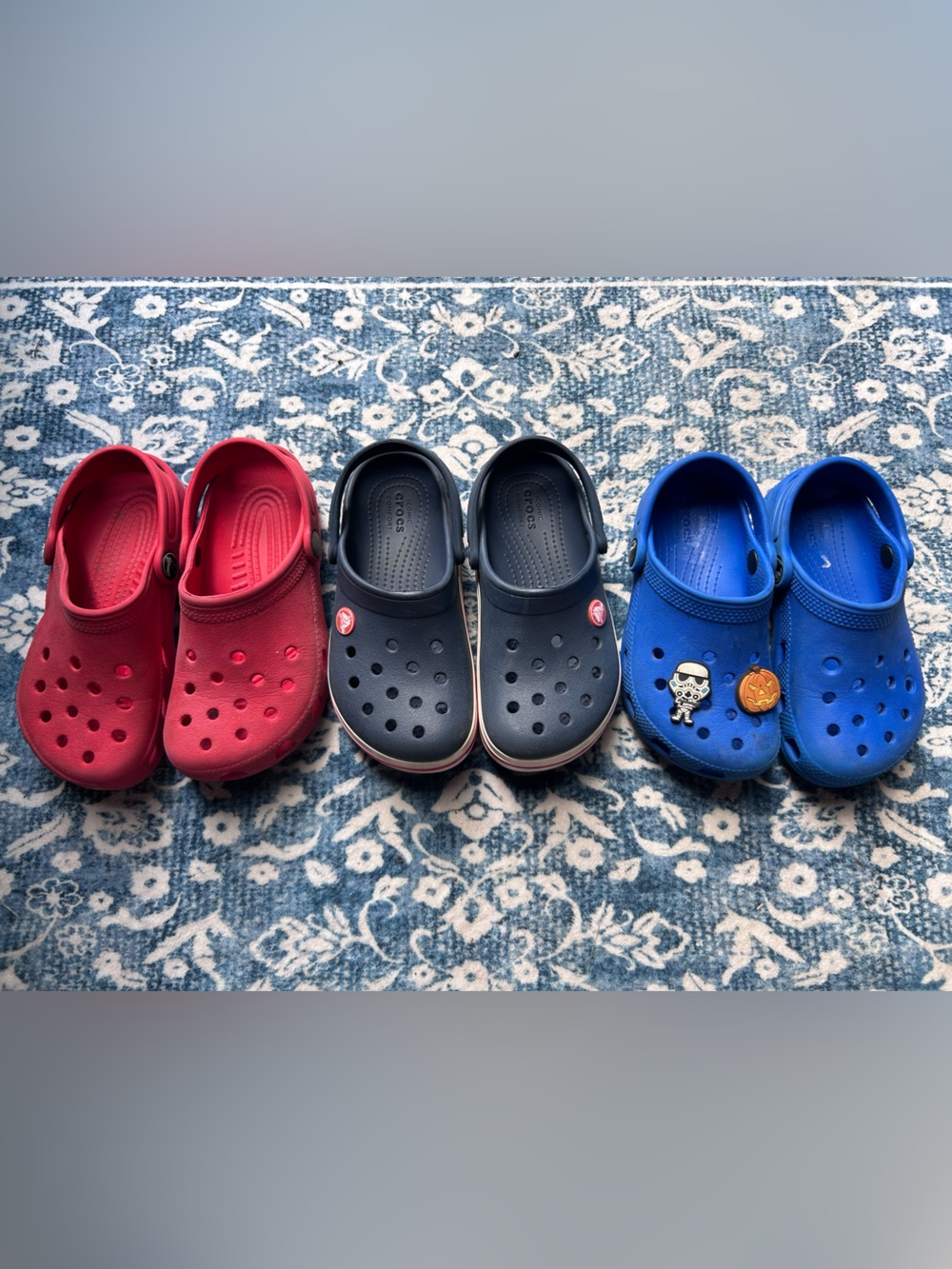 3 pairs of CROCS - Kids Sandals in Red, Navy, Royal Blue